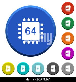 Microprocessor 64 bit architecture round color beveled buttons with smooth surfaces and flat white icons Stock Vector
