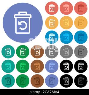 Undelete multi colored flat icons on round backgrounds. Included white, light and dark icon variations for hover and active status effects, and bonus Stock Vector