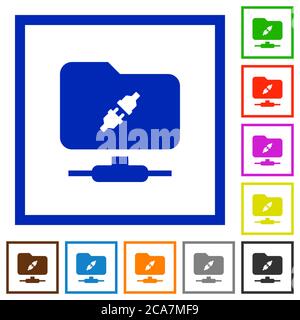 FTP connection flat color icons in square frames on white background Stock Vector