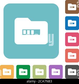 Processing folder white flat icons on color rounded square backgrounds Stock Vector
