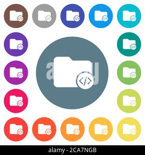Source code directory flat white icons on round color backgrounds. 17 background color variations are included. Stock Vector