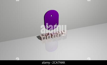 3D graphical image of mouse vertically along with text built by metallic cubic letters from the top perspective, excellent for the concept presentation and slideshows. illustration and background Stock Photo