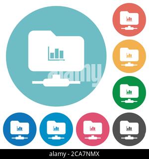 FTP statistics flat white icons on round color backgrounds Stock Vector