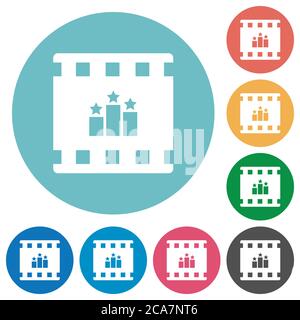 rank movie flat white icons on round color backgrounds. 17 background ...