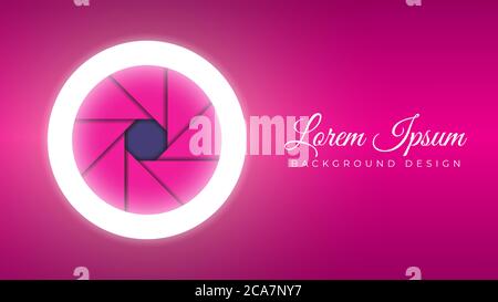 Camera Lens Open Aperture with Ring Light Stock Vector Illustration. Colorful Background Design Template. Bright Pink Magenta Gradient Color Theme Stock Vector