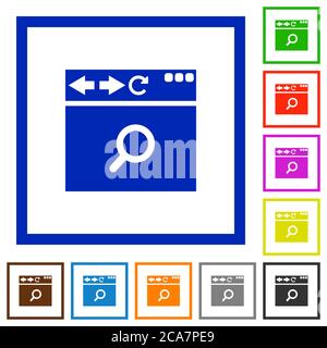 Browser search flat color icons in square frames on white background Stock Vector