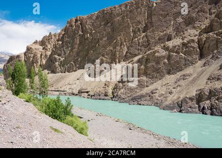 Ladakh, India - Indus River view from  Alchi Monastery (Alchi Gompa) in Ladakh, Jammu and Kashmir, India. Stock Photo