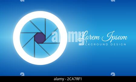 Colorful Camera Lens Open Aperture with Ring Light Stock Vector Illustration. Background Design Template. Blue Gradient Color Theme Stock Vector