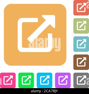 Open in new window flat icons on rounded square vivid color backgrounds. Stock Vector