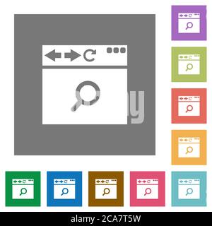 Browser search flat icons on simple color square backgrounds Stock Vector