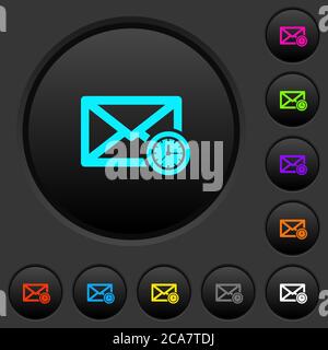Queued mail dark push buttons with vivid color icons on dark grey background Stock Vector
