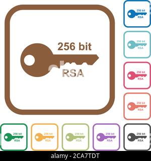 256 bit rsa encryption simple icons in color rounded square frames on white background Stock Vector
