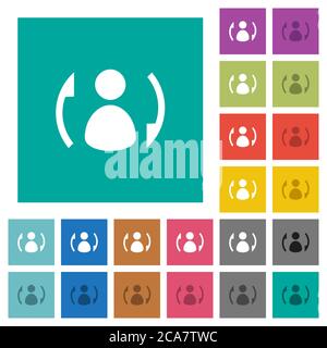 Syncronize contacts multi colored flat icons on plain square backgrounds. Included white and darker icon variations for hover or active effects. Stock Vector