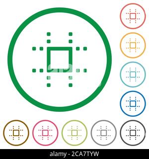 Snap to grid flat color icons in round outlines on white background Stock Vector
