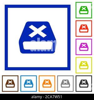 Uninstall flat color icons in square frames on white background Stock Vector