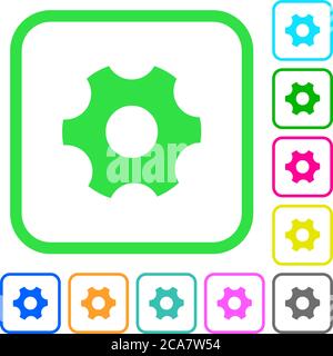 Single cogwheel vivid colored flat icons in curved borders on white background Stock Vector