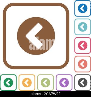 Chevron left simple icons in color rounded square frames on white background Stock Vector