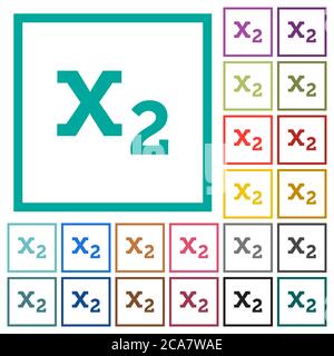 Subscript flat color icons with quadrant frames on white background Stock Vector