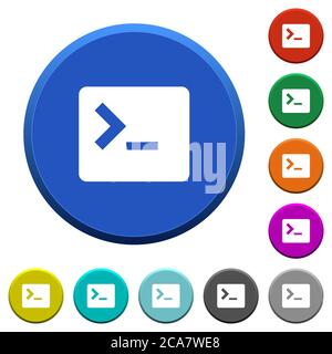 Command terminal round color beveled buttons with smooth surfaces and flat white icons Stock Vector