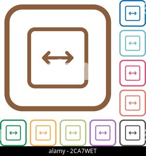 Adjust object width simple icons in color rounded square frames on white background Stock Vector