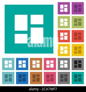 Admin dashboard panels multi colored flat icons on plain square backgrounds. Included white and darker icon variations for hover or active effects. Stock Vector
