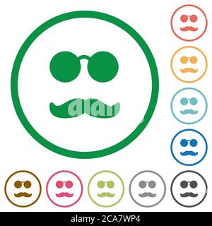Glasses and mustache flat color icons in round outlines on white background Stock Vector