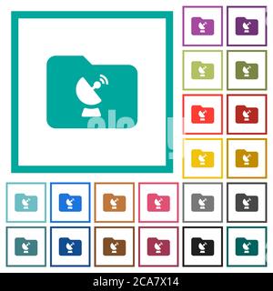 Remote folder flat color icons with quadrant frames on white background Stock Vector