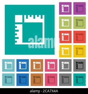 Canvas rulers multi colored flat icons on plain square backgrounds. Included white and darker icon variations for hover or active effects. Stock Vector