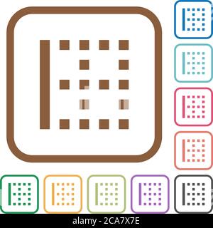 Left border simple icons in color rounded square frames on white background Stock Vector