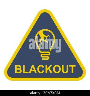 blackout triangular sign. cracked light bulb. flat vector illustration. Stock Vector