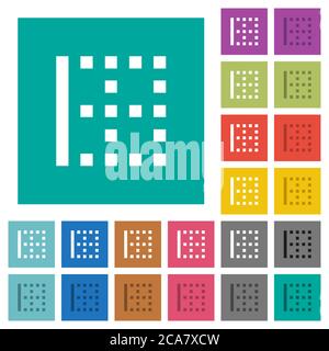 Left border multi colored flat icons on plain square backgrounds. Included white and darker icon variations for hover or active effects. Stock Vector
