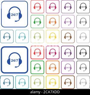24 hour call center color flat icons in rounded square frames. Thin and thick versions included. Stock Vector