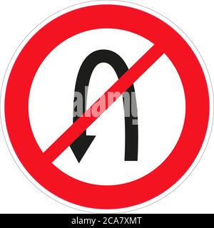 Circular single white, red and black no u-turn sign with bolts at top and bottom over isolated background Stock Vector