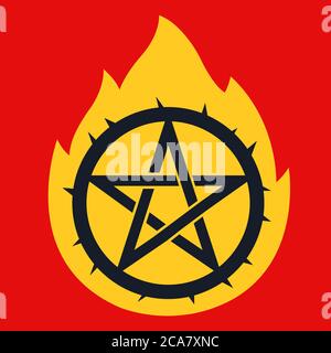 star pictogram with spikes in flame. call the devil. flat vector illustration Stock Vector
