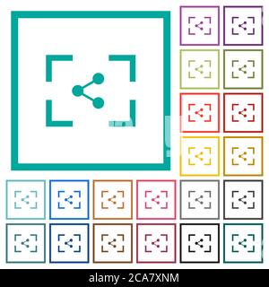 Camera share image flat color icons with quadrant frames on white background Stock Vector