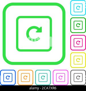Rotate object right vivid colored flat icons in curved borders on white background Stock Vector