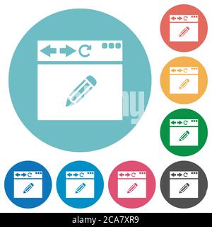 Browser edit flat white icons on round color backgrounds Stock Vector