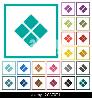 Diagonal tile pattern flat color icons with quadrant frames on white background Stock Vector