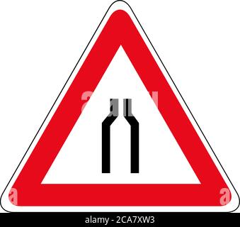 Traffic sign road narrows on both sides. Vector illustration. Stock Vector