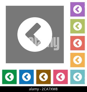 Chevron left flat icons on simple color square backgrounds Stock Vector