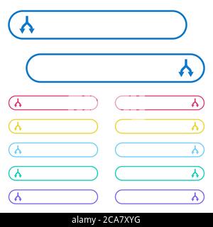 Split arrows down icons in rounded color menu buttons. Left and right side icon variations. Stock Vector