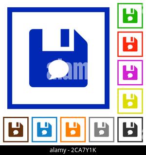 File comment flat color icons in square frames on white background Stock Vector