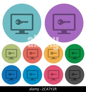 Secure desktop darker flat icons on color round background Stock Vector