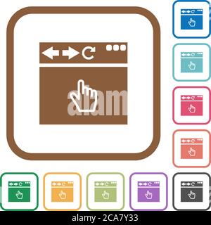 Browser pointer cursor simple icons in color rounded square frames on white background Stock Vector