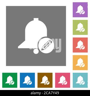Edit reminder flat icons on simple color square backgrounds Stock Vector