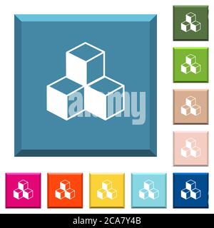 Cubes white icons on edged square buttons in various trendy colors Stock Vector