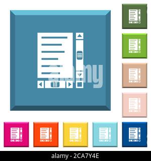 Document with content and scroll bars white icons on edged square buttons in various trendy colors Stock Vector
