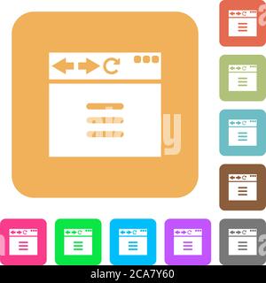 Browser options flat icons on rounded square vivid color backgrounds. Stock Vector