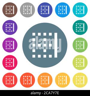 Right border flat white icons on round color backgrounds. 17 background color variations are included. Stock Vector
