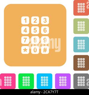Numeric keypad flat icons on rounded square vivid color backgrounds. Stock Vector